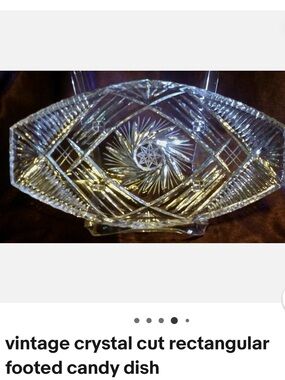 Vintage Cut Crystal Rectangular Footed Candy Dish - Clear